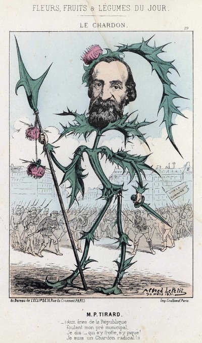 Le Thistle：关于P.Tirard的漫画--1871年3月30日 "当天的花、水果和蔬菜 "中的插图。 作者 阿尔弗雷德·勒·佩蒂特