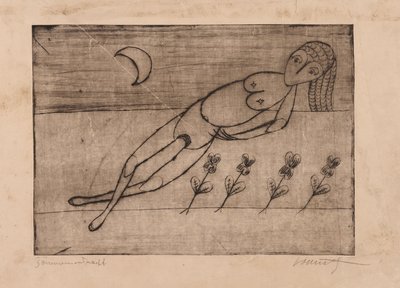 新月、花朵和女性裸体（蚀刻版画和纸上水印版画） 作者 阿尔弗雷德·洛姆尼茨