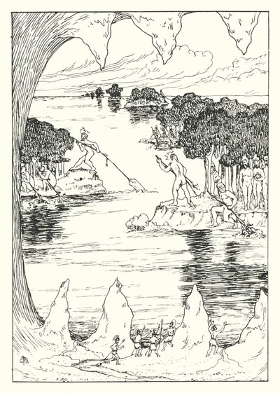 卢西安的《真实的历史》：帆船上的男人（雕刻） 作者 阿尔弗雷德·佩恩·加内特