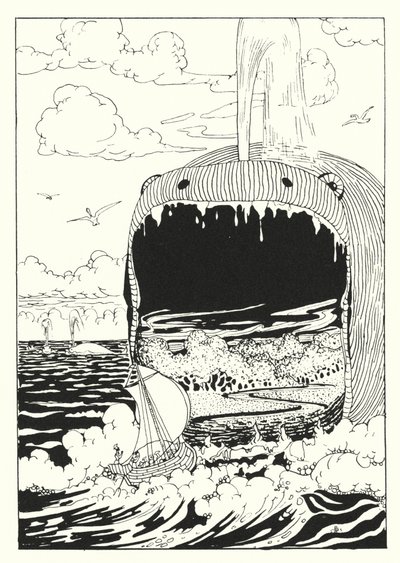 卢西安的《真实的历史》：被鲸鱼吞没的船（版画） 作者 阿尔弗雷德·佩恩·加内特