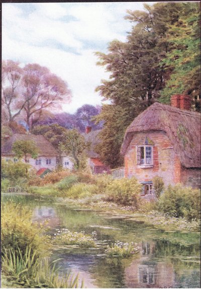 位于索尔兹伯里附近的雅芳湖畔，出自 Dent & Sons Limited 出版的 The Cottages and the Village Life of Rural England 作者 阿尔弗雷德·罗伯特·昆顿