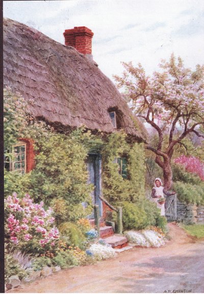 The Cottage Door, Elmley Castle, Worcester, from The Cottages and the Village Life of Rural England 由 Dent & Sons Limited 出版 作者 阿尔弗雷德·罗伯特·昆顿