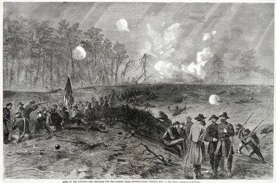 波托马克的军队 - 在弗吉尼亚州的Spottsylvania附近的突袭斗争。 1864年5月12日，来自Harpers Weekly，pub。 1864年 作者 Alfred Rudolph Waud