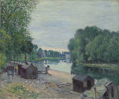 棚屋边缘的小屋； Cabanes au Bord du Loing，1896年 作者 阿尔弗雷德·西斯利