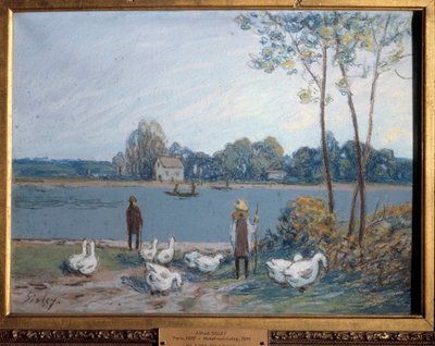 在Loing的边缘。 阿尔弗雷德·西斯莱 (Alfred Sisley) 的绘画 (1839 - 1899) 作者 阿尔弗雷德·西斯利