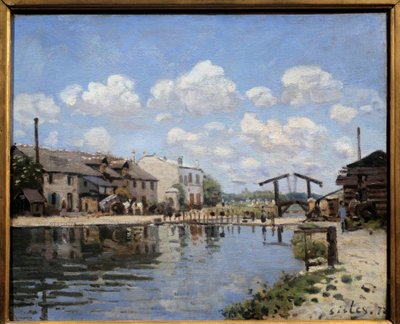 1872 年在巴黎的圣马丁运河 船闸的视图。 阿尔弗雷德·西斯莱 (Alfred Sisley) (1839-1899) 的绘画 1872 年昏暗。 0,38 x 0,46 m 巴黎，奥赛博物馆 - 1872 年圣马丁运河景观。水闸景观。 阿尔弗雷德·西斯莱 (Alfred Sisley) (1839-1899) 的绘画 1872 年太阳 0.38 x 0.46 m 作者 Alfred Sisley