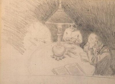 家庭》，约1880年（铅笔）。 作者 阿尔弗雷德·西斯利