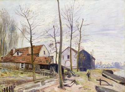 朝阳升起的莫雷磨坊； Les Moulins de Moret，日出时，1889年 作者 阿尔弗雷德·西斯利