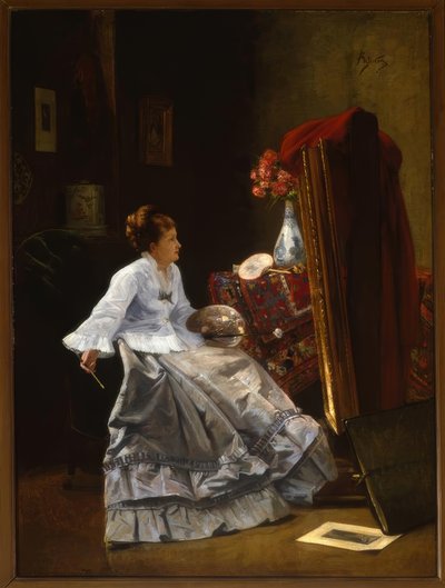 应归功于画架上的夫人史蒂文斯（A.Stevens） 作者 阿尔弗雷德·埃米尔·史蒂文斯（Alfred Emile Stevens）