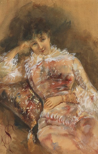 莎拉-伯恩哈特的肖像，1844-1923年，约1880年。 作者 阿尔弗雷德·埃米尔·史蒂文斯（Alfred Emile Stevens）