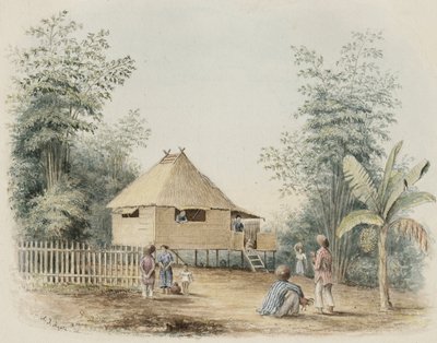 1842年在马尼拉附近的土着房子（wc用奶油编织纸上的笔和墨水触摸） 作者 阿尔弗雷德·托马斯·玛格