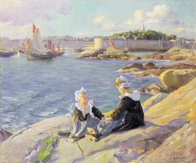 Concarneau港口的布列塔尼女孩 作者 Alfred Victor Fournier