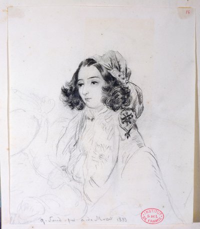 乔治·桑（1804-76）戴着头巾，1833年 作者 阿尔弗雷德·德·穆塞特