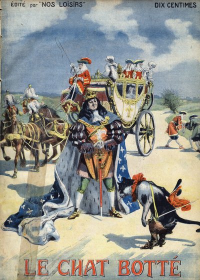引导猫。 民间故事。 1910 年左右《Les beaux tales》系列《Nos loisirs》中的 Vaccari 和 Carrey 插图。私人收藏。 作者 阿尔弗雷多和凯瑞·瓦卡里