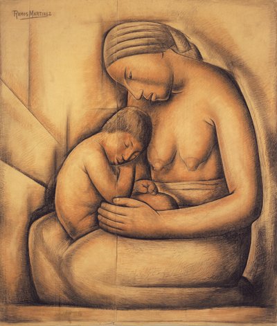 印第安母亲》，约 1936 年（纸上蜡笔画） 作者 阿尔弗雷多·拉莫斯·马丁内斯
