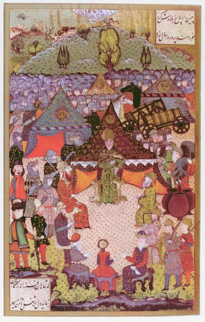 匈牙利国王Lajos II（1506-26）在1526年1558年Mohacs战役之前的议会中（墨水和金叶上的金箔） 作者 阿里·阿米尔·贝格