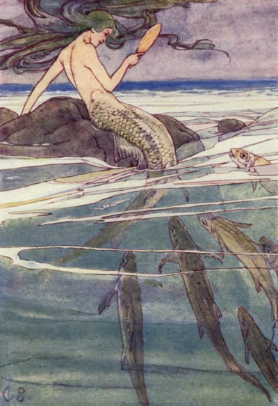 她正在梳理长发（彩色石版画） 作者 爱丽丝·博林布鲁克（后）伍德沃德