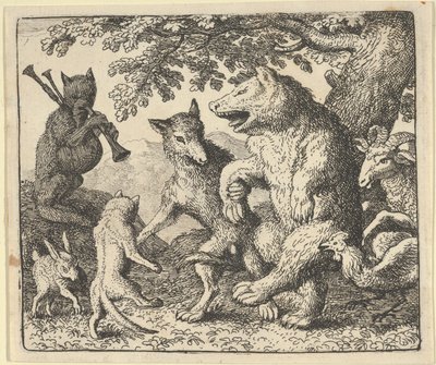 纪念熊和狼的聚会，1650-75。 作者 阿拉特·范·埃弗丁根
