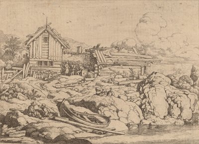 河岸边的船和三只山羊，大概在1645-1656年。 作者 阿拉特·范·埃弗丁根