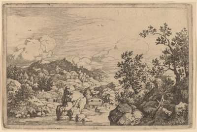 突出于河面的大岩石，大概在1645-1656年。 作者 阿拉特·范·埃弗丁根
