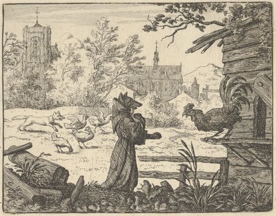伪装成僧侣的雷纳德获得了公鸡的信任，1650-75。 作者 阿拉特·范·埃弗丁根