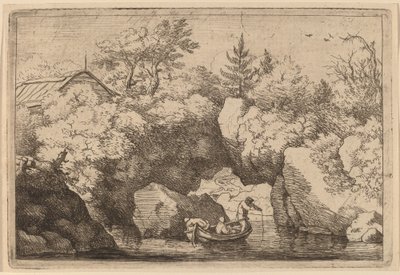 裂谷岩下的小船，可能约1645-1656年。 作者 阿拉特·范·埃弗丁根