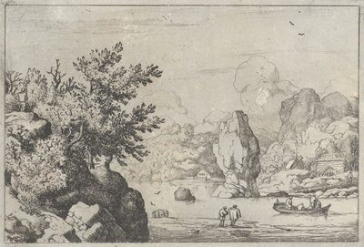 The Rock in the Middle of the River, 17th century., 17世纪。 作者 阿拉特·范·埃弗丁根