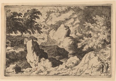 岩石上的三个人，大概在1645-1656年。 作者 阿拉特·范·埃弗丁根