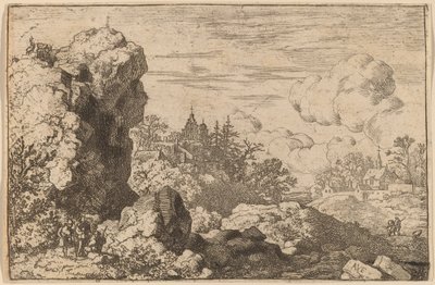 三个旅行者在高岩脚下，可能约1645-1656。 作者 阿拉特·范·埃弗丁根