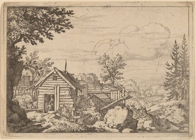 小屋门口的两个人，大概在1645-1656年间。 作者 阿拉特·范·埃弗丁根