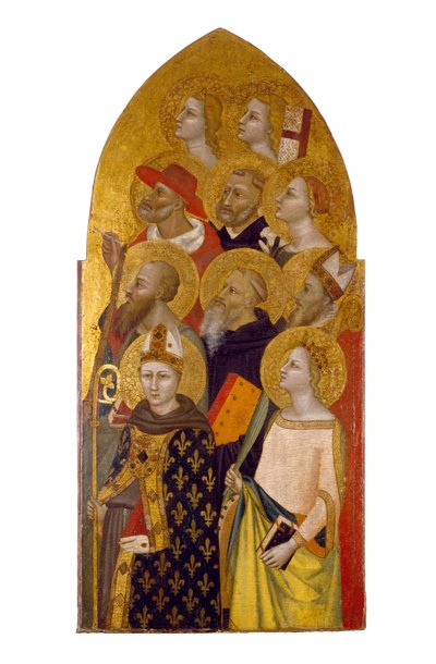 圣徒和天使，c.1360-70（面板上的蛋彩画和金箔） 作者 Allegretto Nuzi