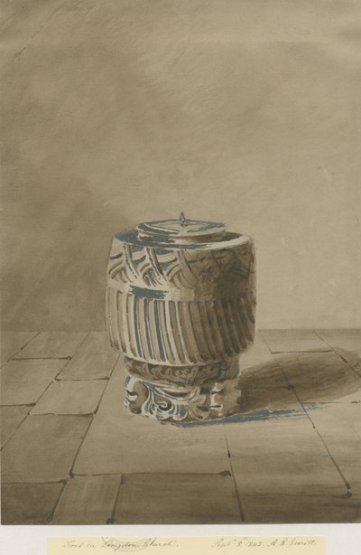 朗登教堂（Longdon Church）中的字体：棕褐色水墨画，1842年9月8日 作者 艾伦·爱德华·埃弗里特