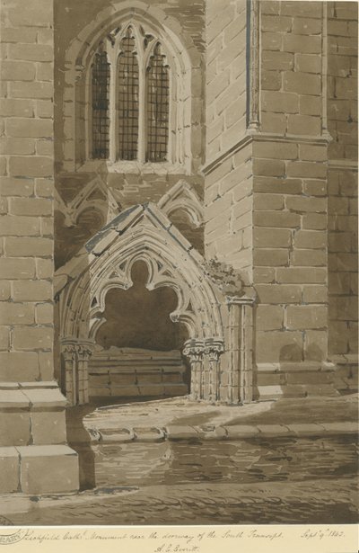 利奇菲尔德大教堂-南transept：红色棕褐色绘画，1842年9月9日 作者 艾伦·爱德华·埃弗里特