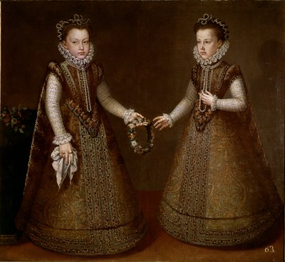 西班牙国王菲利普二世 (1527-1598) 的女儿伊莎贝拉和凯瑟琳的肖像 阿隆索·桑切斯-科埃洛 (Sanchez Coello)（约 1531-1588 年）1570 年在马德里附近绘画，普拉多博物馆 作者 阿隆索·桑切斯·科洛