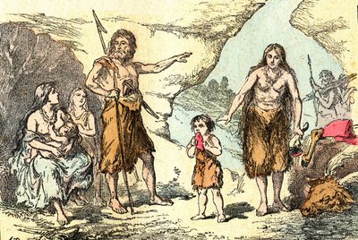 驯鹿时代的家庭（史前）：自然造物与生物。绘图 A. Demarle。1885 作者 阿方斯·德马尔
