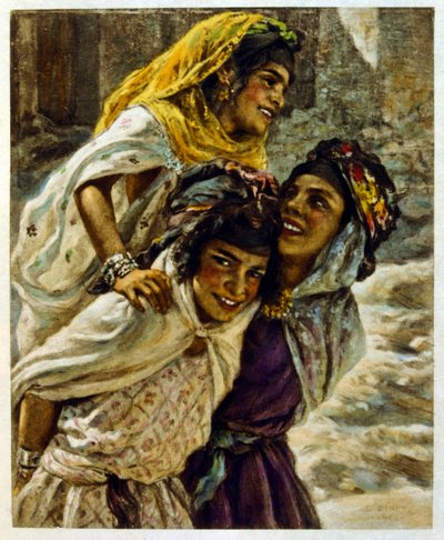 Dinet 绘制的插图，选自《海市蜃楼》中的阿拉伯生活场景。1906.Mirages, Scénes De La Vie Arab》由艾蒂安-迪内特绘制插图，西尔曼-本-易卜拉欣-巴默尔撰写评论。纳斯雷丁-迪内出生时的名字是阿尔方斯-艾蒂安-迪内（1861-1929 年），法国画家。 作者 Alphonse Etienne Dinet