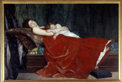 睡觉 女人和孩子在睡觉。 Alphonse Lecadre (1842-1875) 的绘画 1872 年南特，美术博物馆 作者 阿方斯·尤金·费利克斯·莱卡德雷