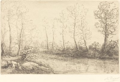 白桦树：晨光中的水边 作者 阿方斯·莱格罗斯（Alphonse Legros）