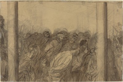 在两根柱子之间看到的人群 [背面] 作者 阿方斯·莱格罗斯（Alphonse Legros）