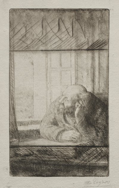 晚上在窗户上。 作者 阿方斯·莱格罗斯（Alphonse Legros）