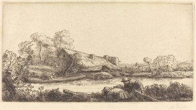 傍晚时分看到的沿河农场 (La ferme sur la riviere: Effet du soir) 作者 阿方斯·莱格罗斯（Alphonse Legros）