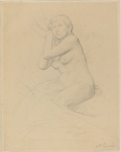 女性裸体坐姿。 作者 阿方斯·莱格罗斯（Alphonse Legros）