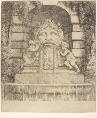 喷泉：怪诞、儿童和盆地 Une fountaine：Masque, enfants et bassin. 作者 阿方斯·莱格罗斯（Alphonse Legros）