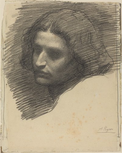 一个男人的头朝向左边[直板]。 作者 阿方斯·莱格罗斯（Alphonse Legros）