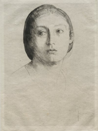 一个年轻女孩的头。 作者 阿方斯·莱格罗斯（Alphonse Legros）