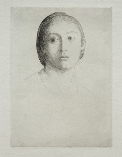 一个年轻女孩的头。 作者 阿方斯·莱格罗斯（Alphonse Legros）