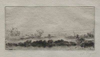 打沼泽景观：在沼泽中。 作者 阿方斯·莱格罗斯（Alphonse Legros）