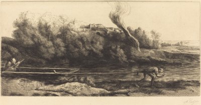 有船的风景，第二板块 Paysage au bateau。 作者 阿方斯·莱格罗斯（Alphonse Legros）