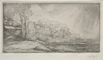 与两棵树的风景与两棵树的风景。 作者 阿方斯·莱格罗斯（Alphonse Legros）
