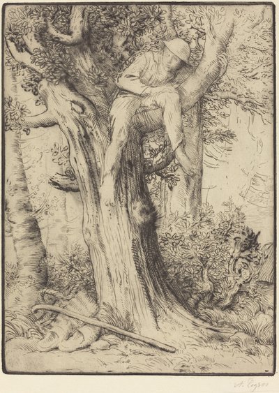 景观与树上的男孩 Paysage avec un garcon grimpe sur un arbre, dite Le denicheur d